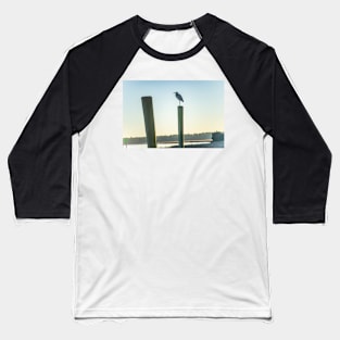 Great Blue Heron on a fishing dock Baseball T-Shirt